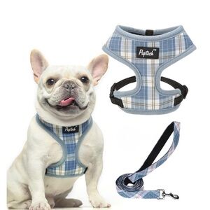 PUPTECK Soft Mesh Dog Harness and Leash light blue S